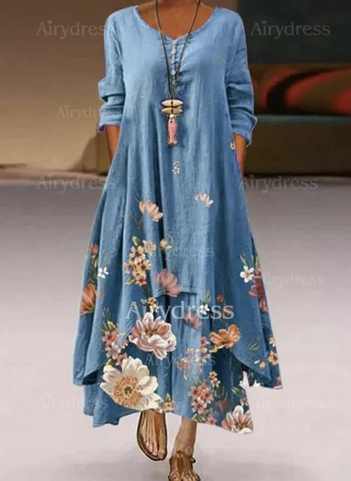 Vestido suelto estampado de manga larga