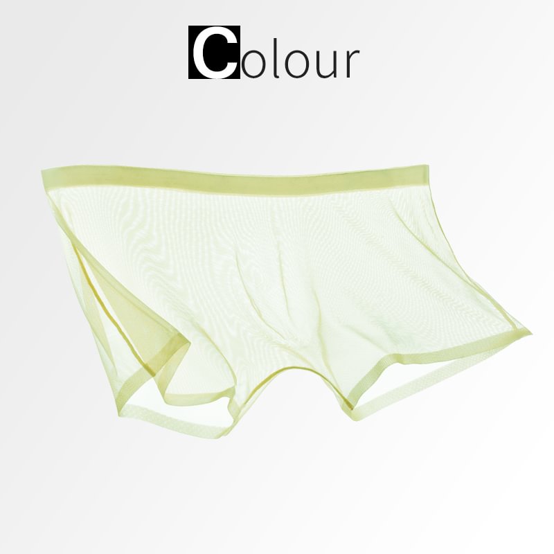 [M-Ropa Interior] Pantalones Cortos De Boxeo Transparentes Con Malla Sexy De Seda De Hielo