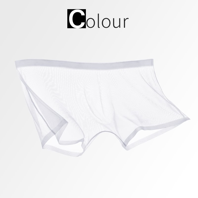 [M-Ropa Interior] Pantalones Cortos De Boxeo Transparentes Con Malla Sexy De Seda De Hielo
