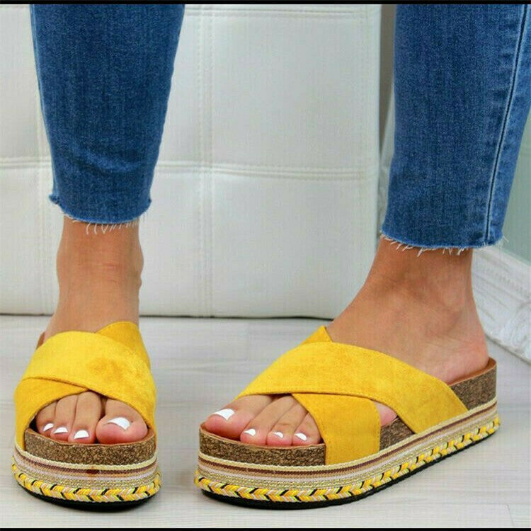 Sandalias De Playa Con Plataforma Cruzada Para Mujer