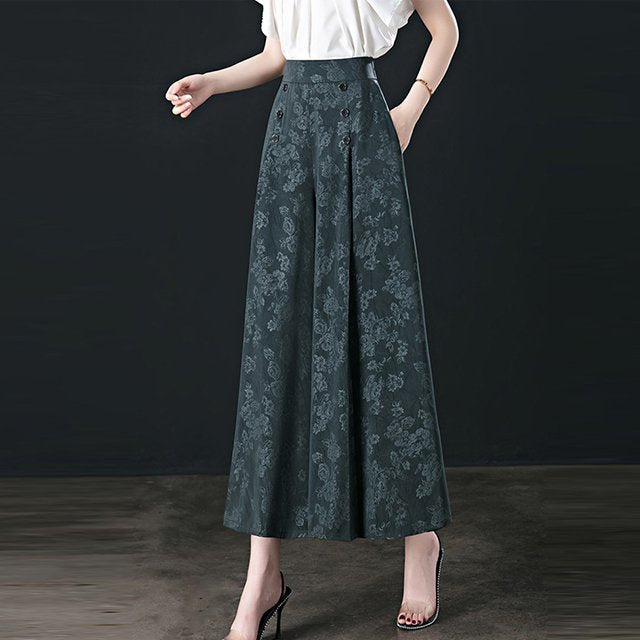 [W-Ropa] Nuevos Culottes Finos De Jacquard De Verano Y Otoño Muestran Pantalones Finos De Pernera Ancha