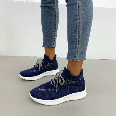 Nuevas zapatillas de deporte tejidas con cordones para mujer