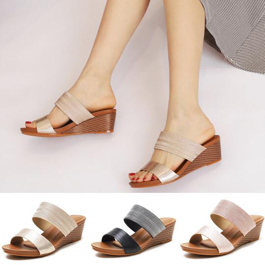 Sandalia De Cuña Brillante Simple