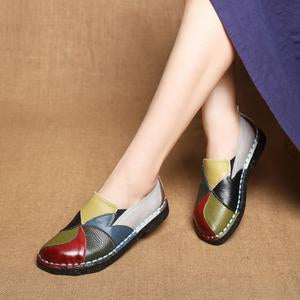 Zapatos planos femeninos de cuero hechos a mano coloridos