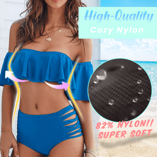 Traje De Baño Bikini Con Volantes Y Hombros Descubiertos (1 Juego)