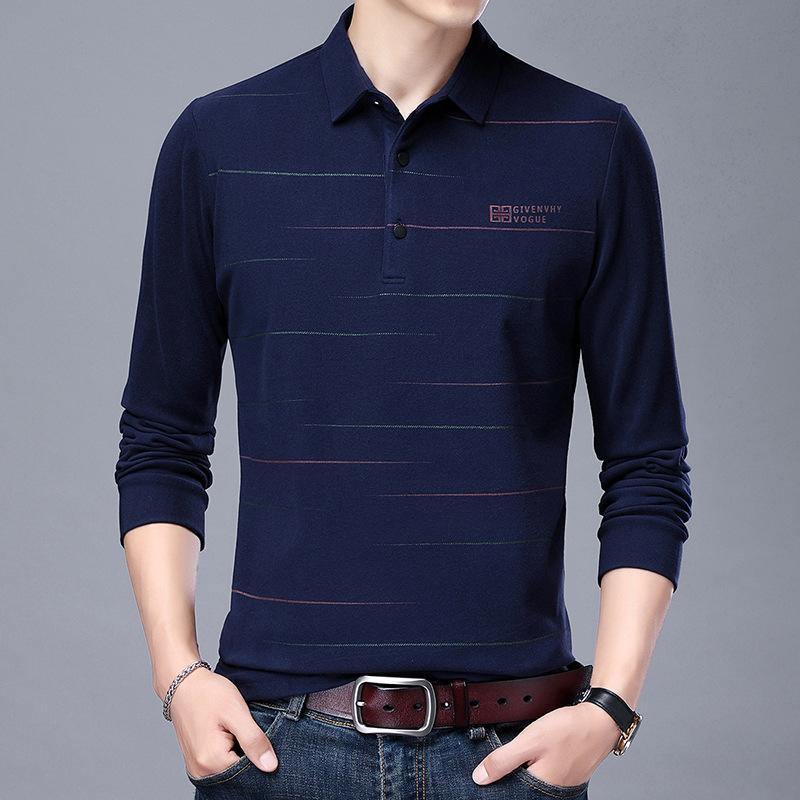 Camiseta de terciopelo de doble cara con bordado a rayas de manga larga para hombre - MXbueno