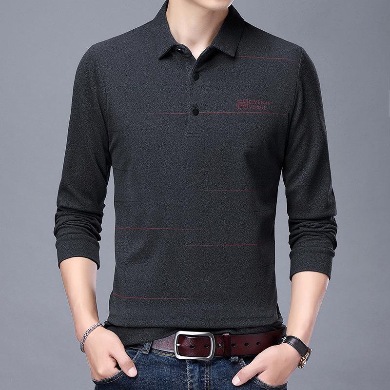 Camiseta de terciopelo de doble cara con bordado a rayas de manga larga para hombre - MXbueno