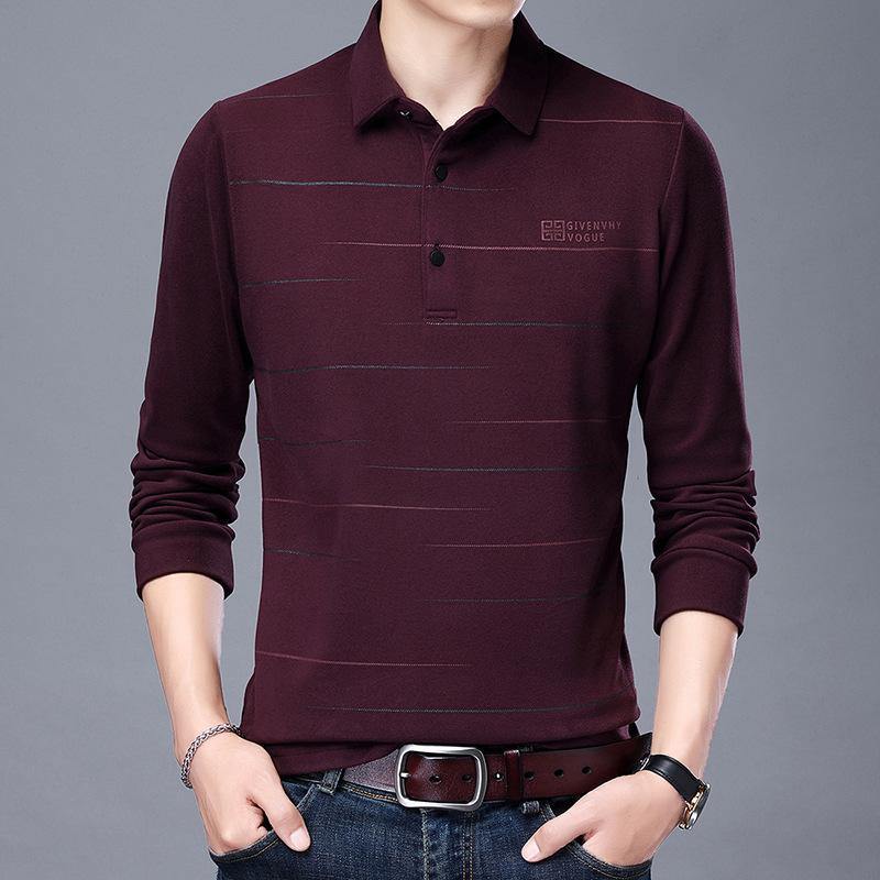 Camiseta de terciopelo de doble cara con bordado a rayas de manga larga para hombre - MXbueno