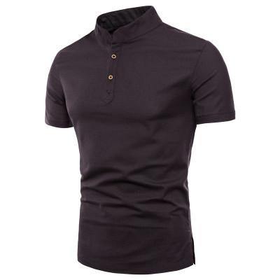 Camisa de manga larga de algodón y lino camisa de cuello alto de color liso - MXbueno