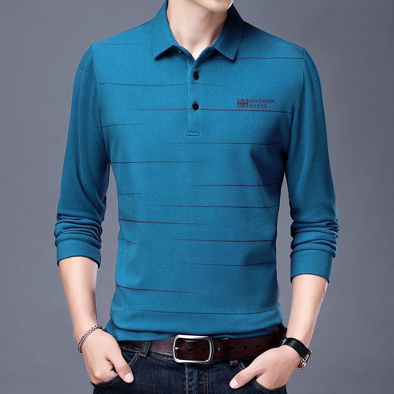 Camiseta de terciopelo de doble cara con bordado a rayas de manga larga para hombre - MXbueno