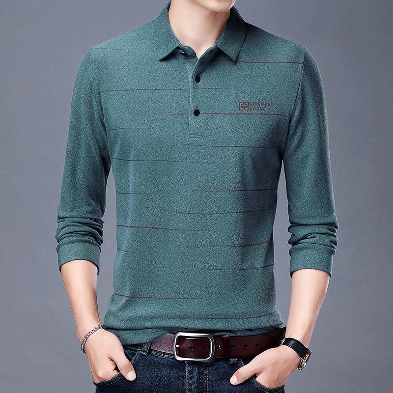 Camiseta de terciopelo de doble cara con bordado a rayas de manga larga para hombre - MXbueno