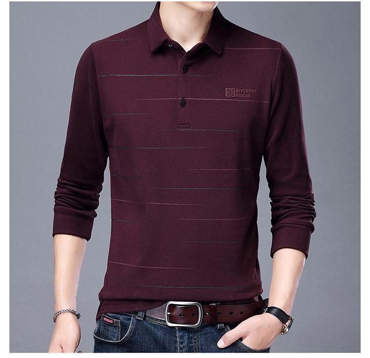 Camiseta de terciopelo de doble cara con bordado a rayas de manga larga para hombre - MXbueno