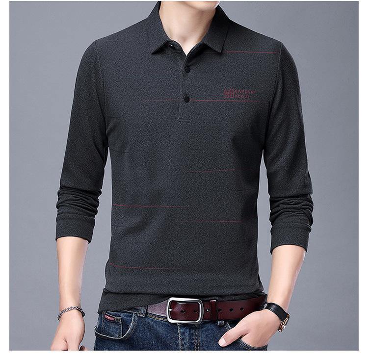 Camiseta de terciopelo de doble cara con bordado a rayas de manga larga para hombre - MXbueno