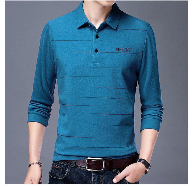 Camiseta de terciopelo de doble cara con bordado a rayas de manga larga para hombre - MXbueno