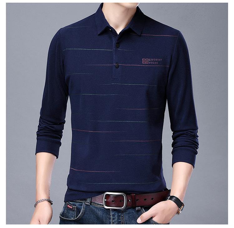 Camiseta de terciopelo de doble cara con bordado a rayas de manga larga para hombre - MXbueno