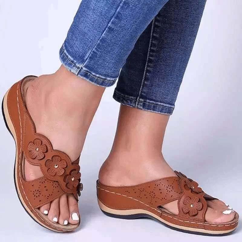 Sandalias de cuña de tobillo florales romanas de nueva moda 2021