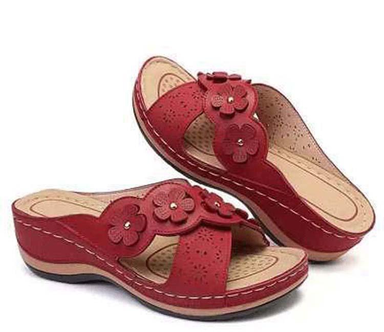 Sandalias de cuña de tobillo florales romanas de nueva moda 2021