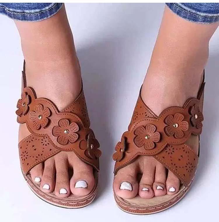 Sandalias de cuña de tobillo florales romanas de nueva moda 2021