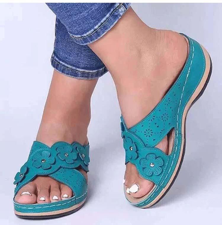 Sandalias de cuña de tobillo florales romanas de nueva moda 2021