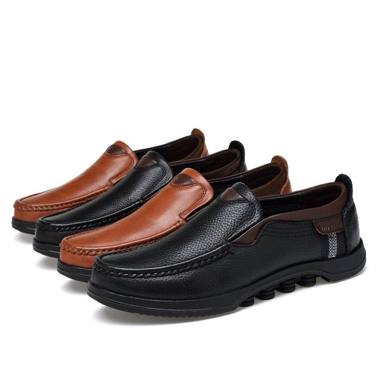 Zapatos casuales blandos de cuero vacuno slip on de talla grande para hombres