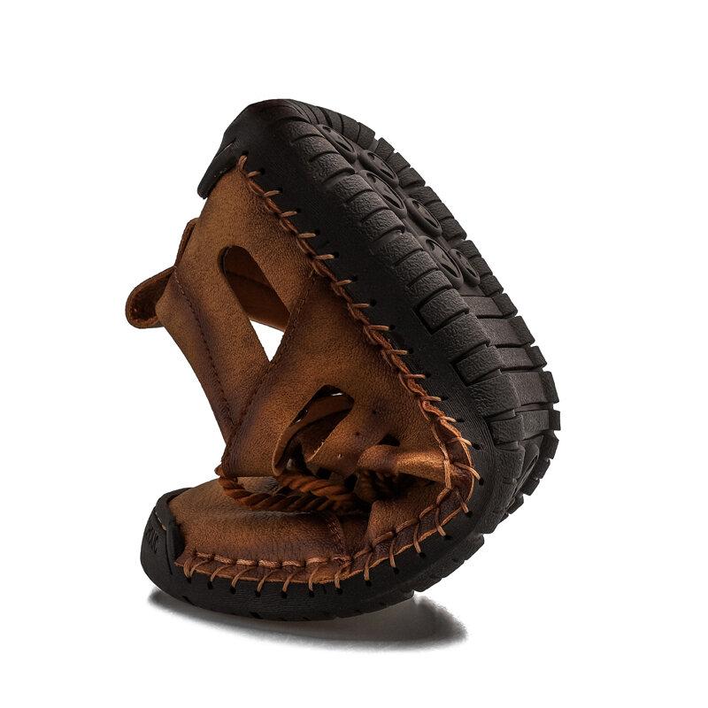 Hombres Punta cerrada Agujero de costura a mano Cuero Vestido Sandalias