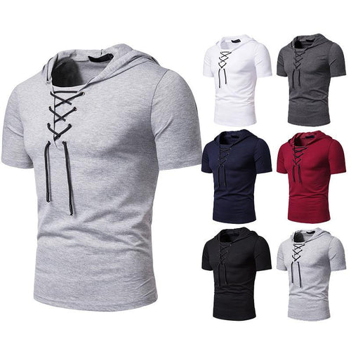 Camiseta de manga corta para hombre con capucha y correa suelta ropa de hombre