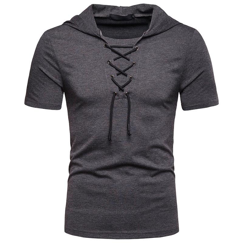 Camiseta de manga corta para hombre con capucha y correa suelta ropa de hombre