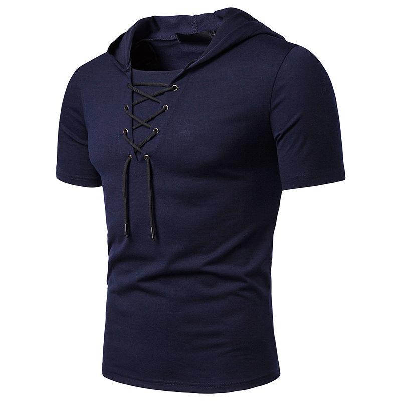 Camiseta de manga corta para hombre con capucha y correa suelta ropa de hombre