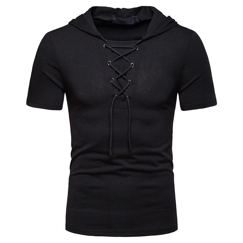 Camiseta de manga corta para hombre con capucha y correa suelta ropa de hombre