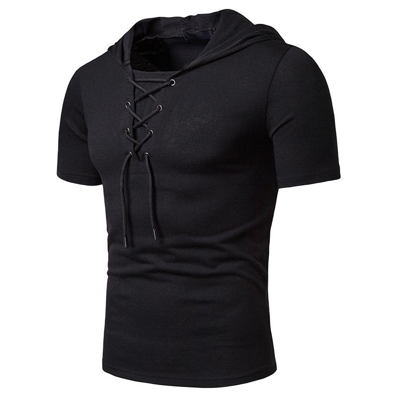 Camiseta de manga corta para hombre con capucha y correa suelta ropa de hombre