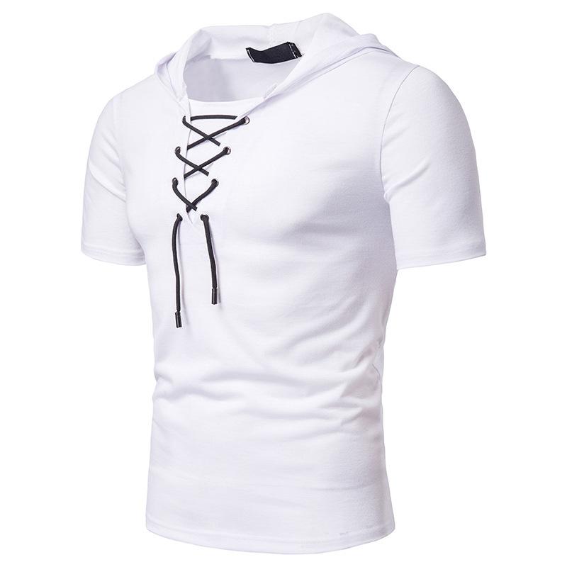Camiseta de manga corta para hombre con capucha y correa suelta ropa de hombre