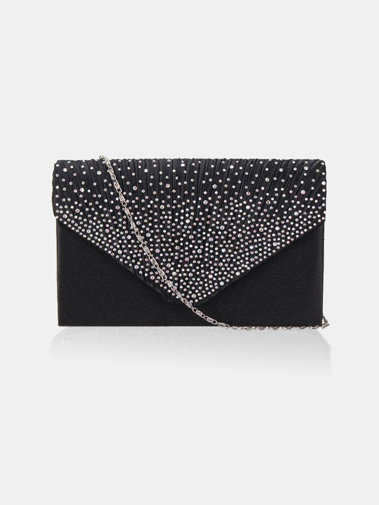 Señoras elegante noche satinado nupcial Diamante Clutch Bolsa Hombro Bolsa Crossbody Bolsa