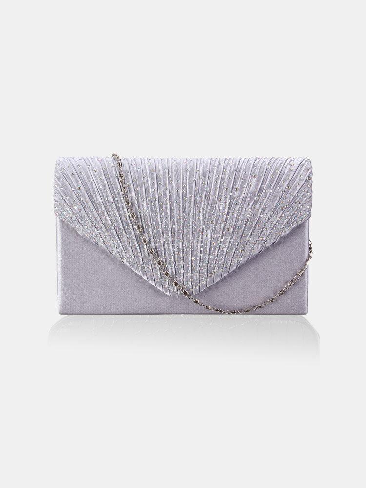 Señoras elegante noche satinado nupcial Diamante Clutch Bolsa Hombro Bolsa Crossbody Bolsa