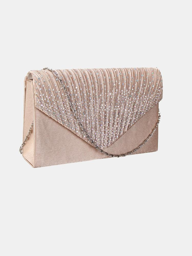 Señoras elegante noche satinado nupcial Diamante Clutch Bolsa Hombro Bolsa Crossbody Bolsa