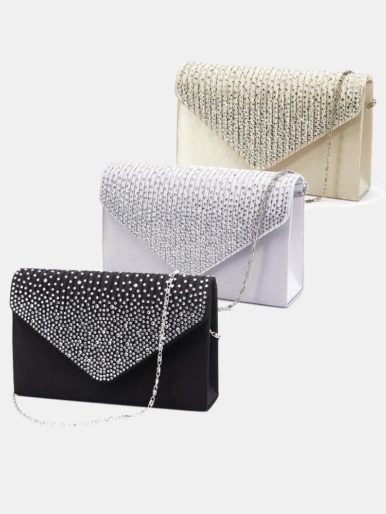 Señoras elegante noche satinado nupcial Diamante Clutch Bolsa Hombro Bolsa Crossbody Bolsa
