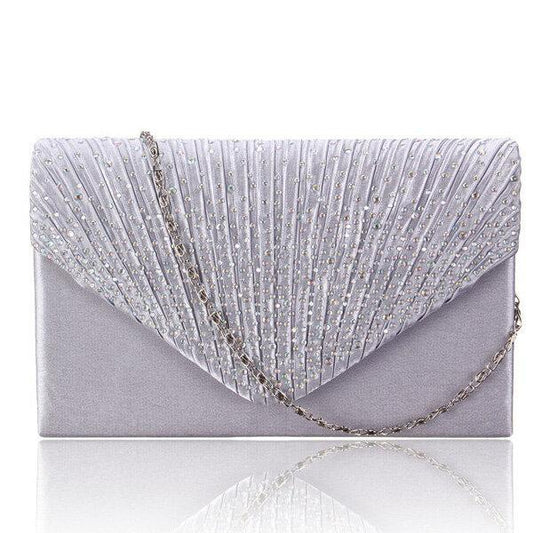 Señoras elegante noche satinado nupcial Diamante Clutch Bolsa Hombro Bolsa Crossbody Bolsa