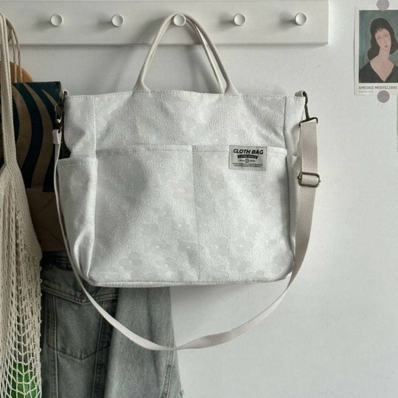 [W-Bolso] Bolsa De Lona Clásica De Bolsillo Múltiple Casera Original