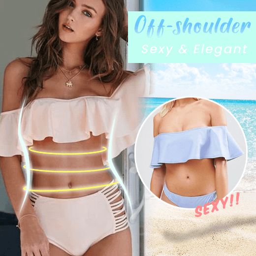 Traje De Baño Bikini Con Volantes Y Hombros Descubiertos (1 Juego)