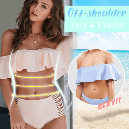 Traje De Baño Bikini Con Volantes Y Hombros Descubiertos (1 Juego)