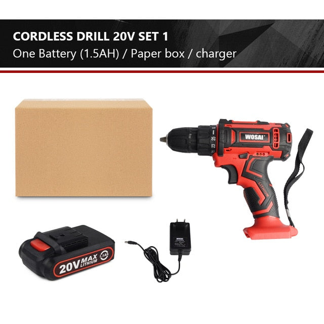 WOSAI New 20V Cordless Drill Electric Screwdriver Mini Wireless Power Driver DC Lithium-Ion Battery 3/8-Inch 2 Speed 4.8