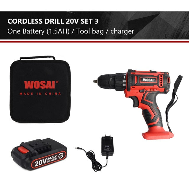 WOSAI New 20V Cordless Drill Electric Screwdriver Mini Wireless Power Driver DC Lithium-Ion Battery 3/8-Inch 2 Speed 4.8