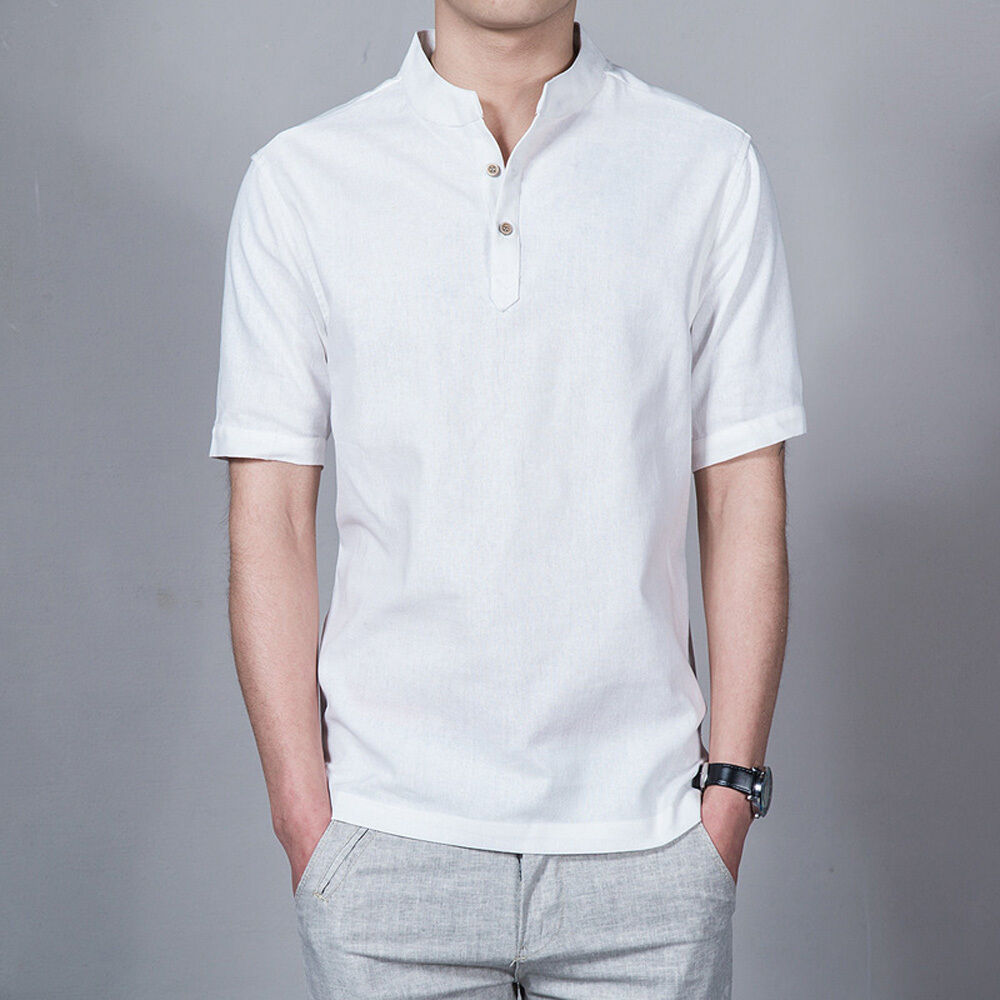 Camisa de lino con cuello de botones para hombre