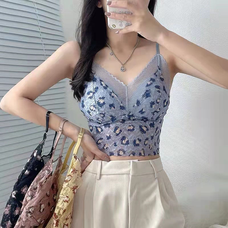 [W-Ropa Interior] Top De Tubo De Seda Hielo Con Ropa Interior De Encaje Negro