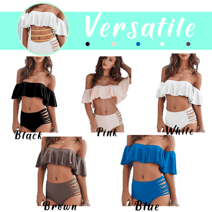 Traje De Baño Bikini Con Volantes Y Hombros Descubiertos (1 Juego)